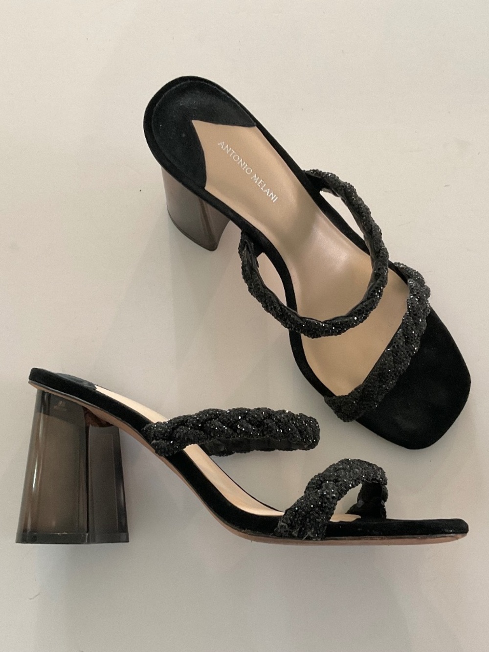 ANTONIO MELANI Braided Shimmering Detail Translucent Heel in Black Size 9